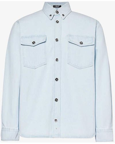 Versace Embossed-hardware Relaxed-fit Denim Shirt - Blue