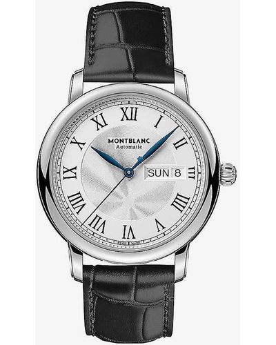 Montblanc 128686 Star Legacy Day & Date Stainless-steel And Alligator-embossed Leather Automatic Watch - White