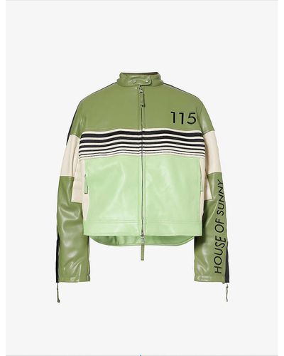 House Of Sunny The Racer High-neck Boxy-fit Faux-leather Jacket - Green