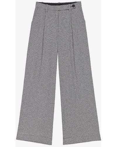 Maje Piotto Wide-leg Houndstooth Stretch-woven Trousers - Grey