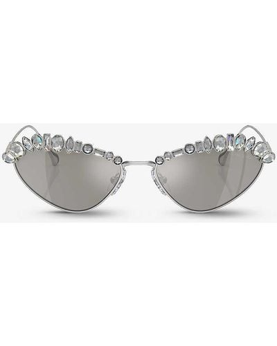 Swarovski Sk7009 Irregular-frame Gem-embellished Metal Sunglasses - White