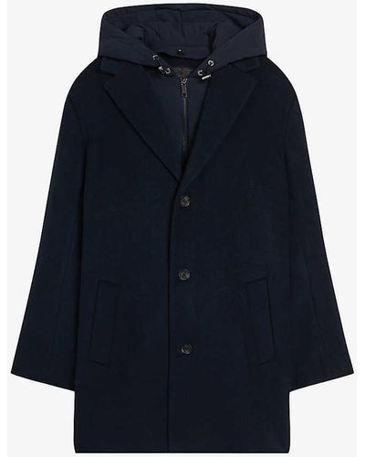 Ted Baker Vy Donlon Single-breasted Hooded Wool-blend Coat - Blue