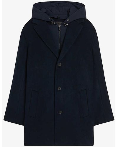 Ted Baker Donlon Single-breasted Hooded Wool-blend Coat - Blue