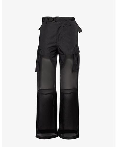 Sacai Combo Semi-sheer Straight-leg Satin Pants - Black