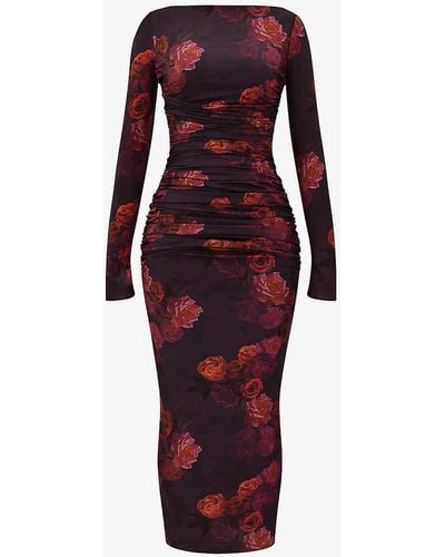 House Of Cb Lanetta Floral-print Stretch-woven Maxi Dress - Red