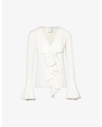 Givenchy V-neck Ruffle-trim Silk Blouse - White