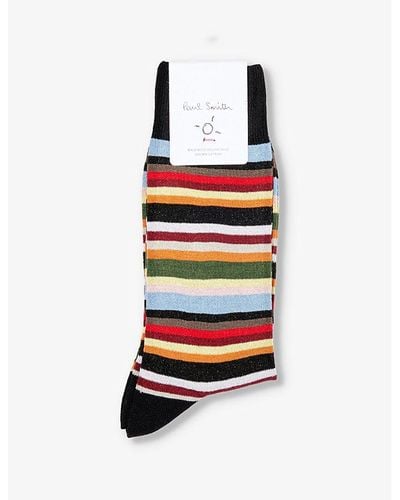 Paul Smith New Signature Stripe-pattern Stretch-organic-cotton Blend Socks - White