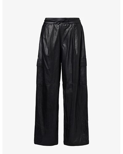Yves Salomon Wide-leg Mid-rise Relaxed-fit Leather Cargo Pants - Black