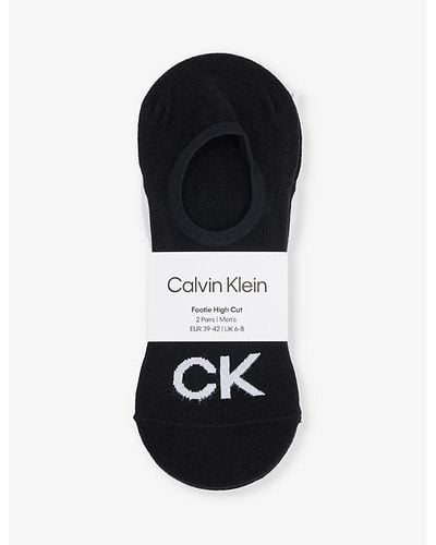 Calvin Klein Ribbed-trim Branded Pack Of Two Cotton-blend Socks - Black