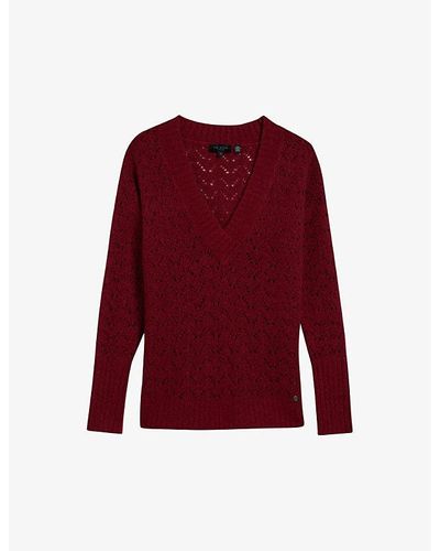 Ted Baker Jackeiy V-neckline Stretch-knit Sweater - Red