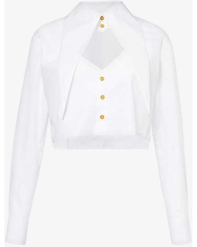 Vivienne Westwood Cut Out-heart Cropped Cotton-poplin Shirt - White