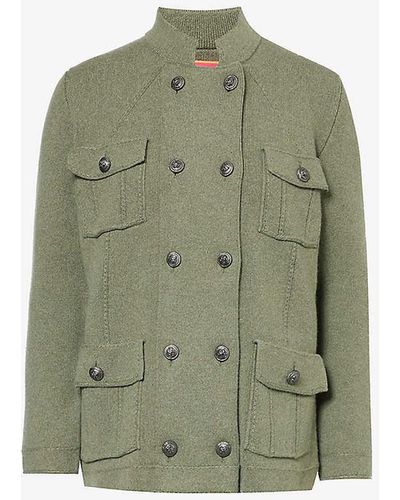 Barrie X Sofia Coppola Double-breasted Cashmere And Cotton-blend Jacket - Green