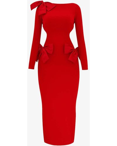 House Of Cb Lavele Bow-embellished Crepe Maxi Dress - Red