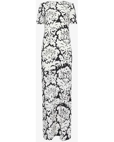 Alexander McQueen Floral-print Round-neck Silk Maxi Dress - White
