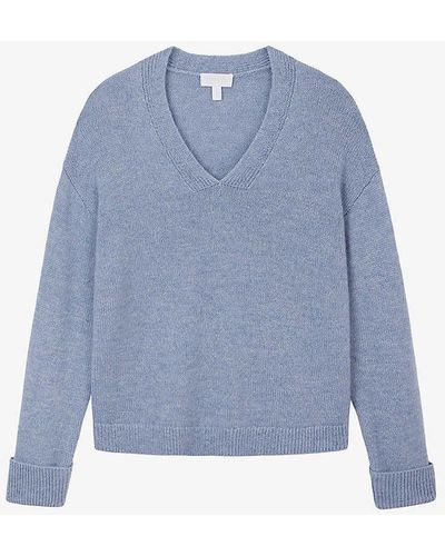 The White Company V-neck Relaxed-fit Wool And Alpaca-blend Jumper - Blue