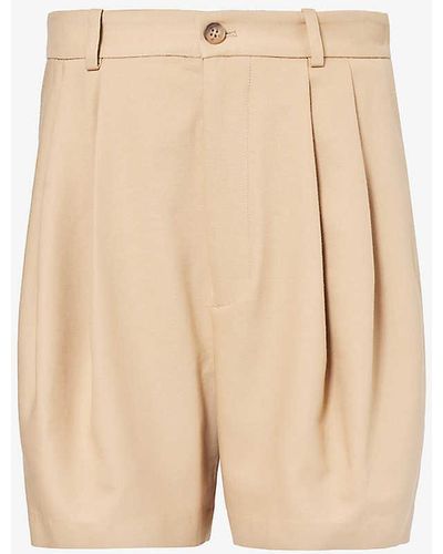 Polo Ralph Lauren Pleated Belt-loop Cotton And Wool-blend Shorts - Natural