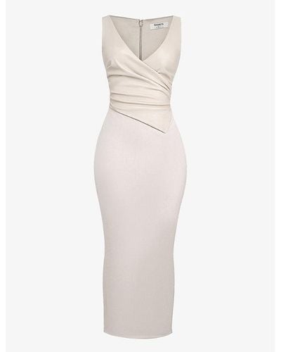 House Of Cb Laria Gathered Faux-leather And Cotton Maxi Dress - White