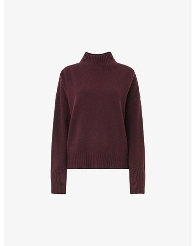 Whistles Double-trim Funnel-neck Wool Sweater - Red