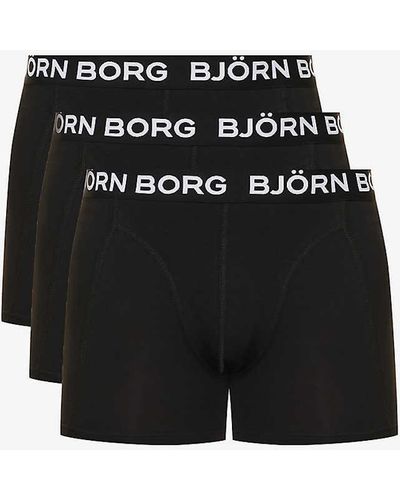 Björn Borg Pack Of Three Essential Branded-waistband Regular-fit Stretch-cotton Boxers X - Black