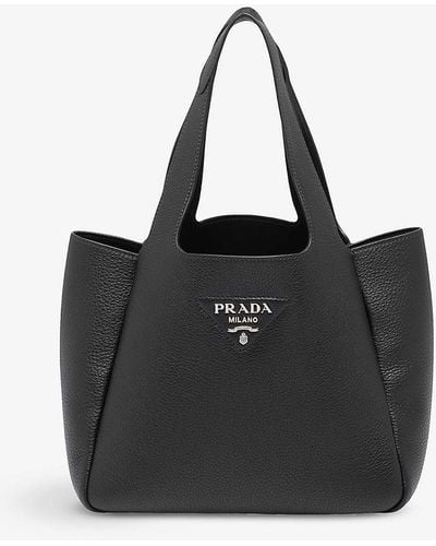 Prada Brand-patch Medium Leather Tote Bag - Black