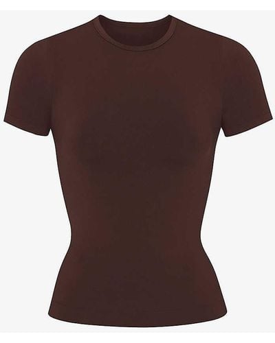 Skims Smoothing Slim-fit Stretch-woven T-shirt X - Brown