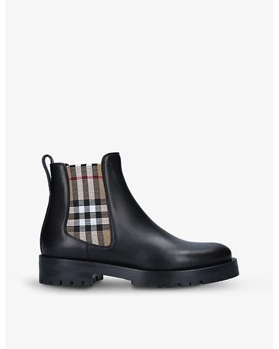 Burberry Vintage Check Detail Leather Chelsea Boot - Black