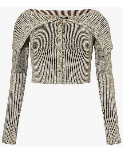 Jaded London Folded-collar Cropped Slim-fit Cotton Knitted Top - Natural
