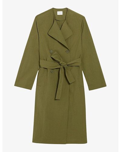 Claudie Pierlot Belted-waist Long-sleeve Woven Trench Coat - Green