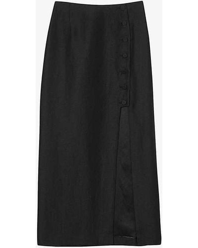 Sandro Leyla Slit Woven Midi Skirt - Black