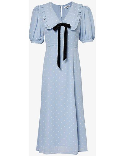 Reformation Buchanan Bow-embellished Crepe Midi Dress - Blue