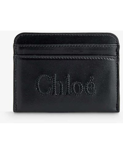 Chloé Sense Brand-embroidered Leather Card Holder - Black