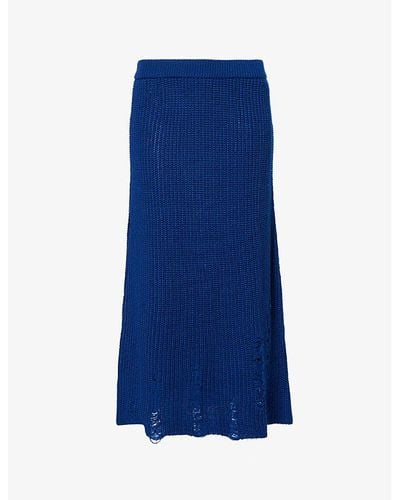 Song For The Mute Distressed Wool-blend Knitted Midi Skirt - Blue