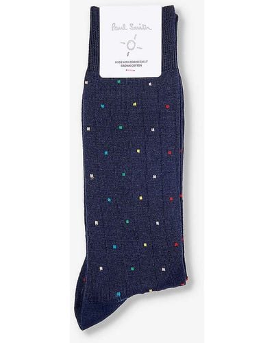 Paul Smith Signature Dot-pattern Stretch-organic-cotton Blend Socks - Blue