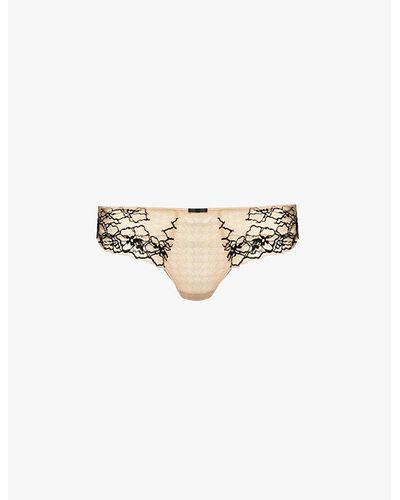 Panache Envy Floral-embroidered Lace Thong - White