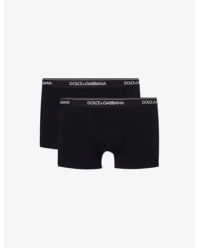 Dolce & Gabbana Logo-waistband Pack Of Two Stretch-cotton Boxers - Black