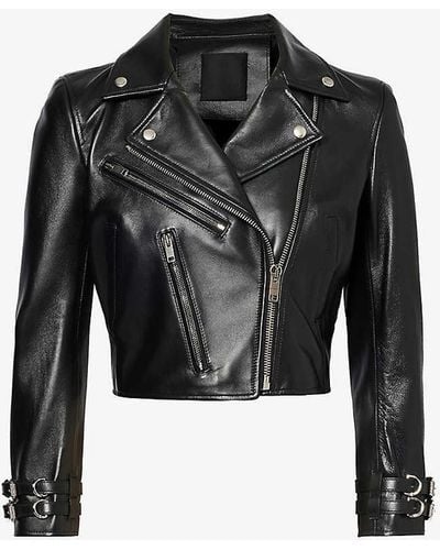 Givenchy Cropped Leather Jacket - Black