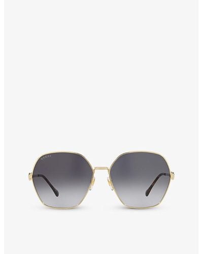 Gucci gg1335s Rectangle-frame Metal Sunglasses - Metallic