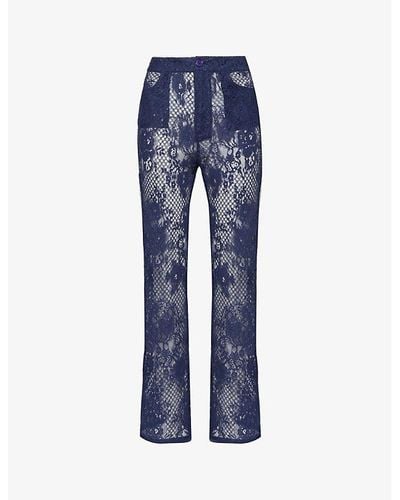 Sinead Gorey Straight-leg High-rise Slim-fit Lace Trousers - Blue