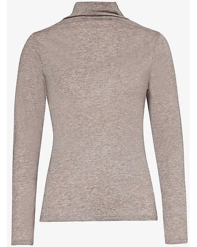 The White Company High-neck Long-sleeve Wool-blend Top - Natural