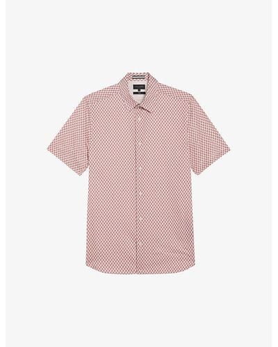 Ted Baker Lacesho Geometric-printed Stretch-cotton Shirt - Pink