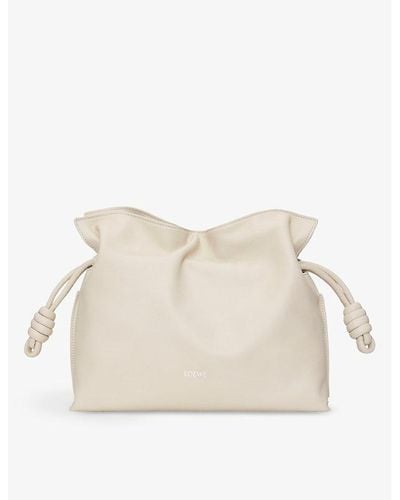 Loewe Flamenco Logo-embossed Knotted Leather Clutch Bag - Natural