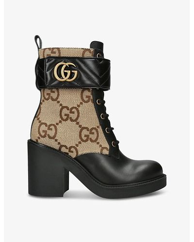 Gucci Marmont Logo-print Leather Heeled Ankle Boots - Black