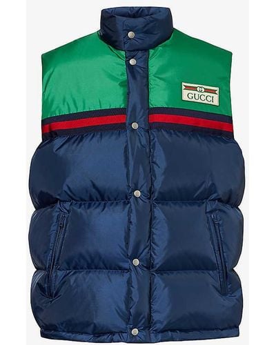 Gucci Brand-patch Funnel-neck Shell-down Gilet - Blue