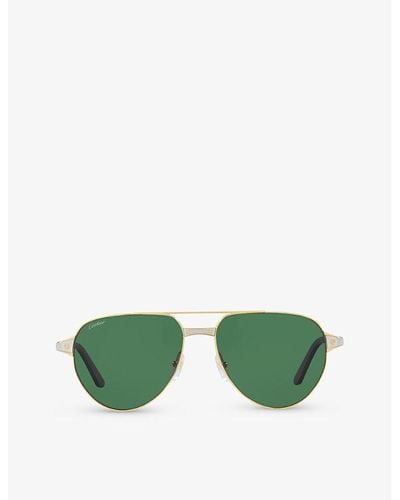 Cartier Ct0425s Pilot-frame Metal Sunglasses - Green
