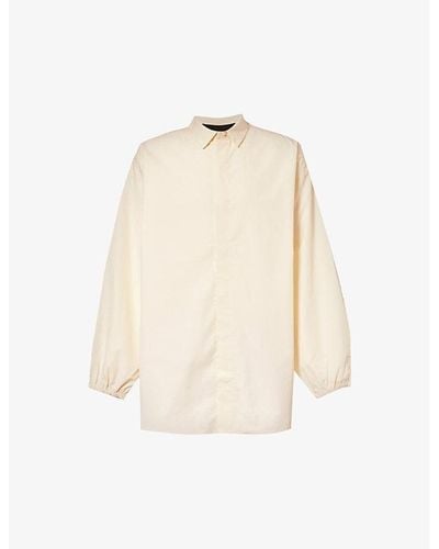 Fear Of God Essentials Button Down Brand-patch Relaxed-fit Cotton-blend Shirt - Natural