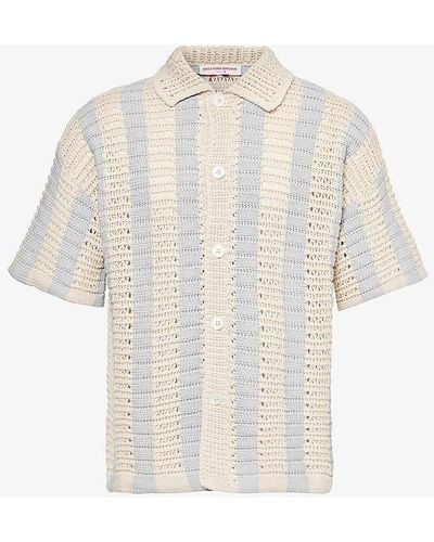 Orlebar Brown Thomas Stripe-pattern Crochet Cotton-knit Shirt X - White