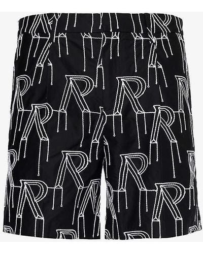 Represent Brand-embroidered Mid-rise Cotton Shorts X - Black