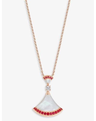 BVLGARI Divas' Dream 18ct Rose-gold, Mother-of-pearl, Pavé Ruby And 0.1ct Diamond Pendant Necklace - White