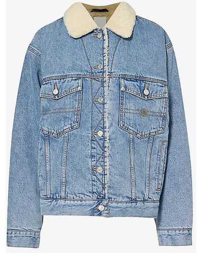 Givenchy Logo-embroidered Contrast-collar Denim Jacket - Blue