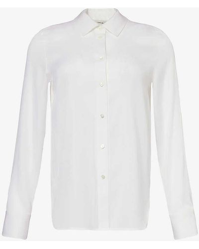 Vince Curved-hem Slim-fit Silk-blend Shirt - White